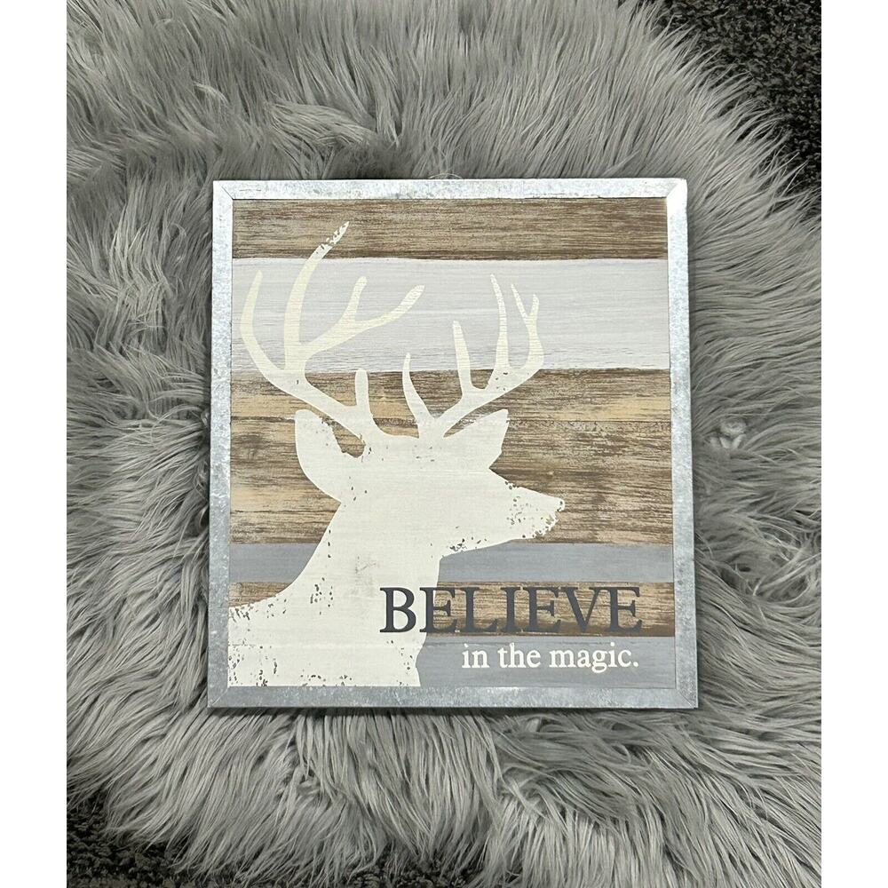 Believe In The Magic Woodland Deer Hanging Holiday‎ Sign Decor